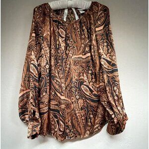 H&M Richard Allan Womens Rust Brown Paisley-Patterned Long Sleeve Blouse Size 12